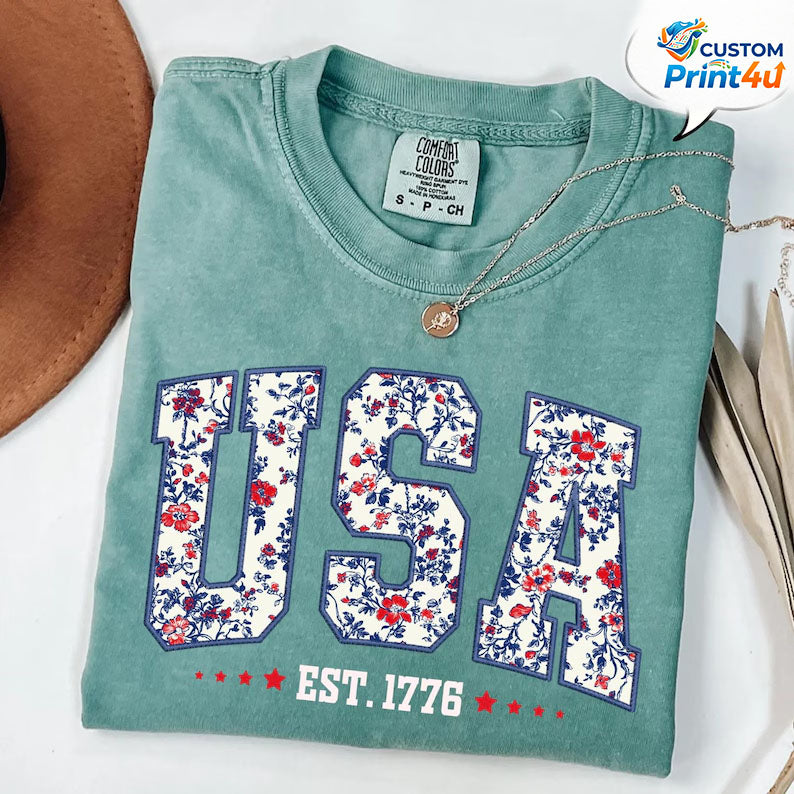 Vintage USA Bella Canvas Women V-Neck Shirt, 4th of July Shirt, Retro American Flag Tee, Patriotic Vneck, Independence Day Tee