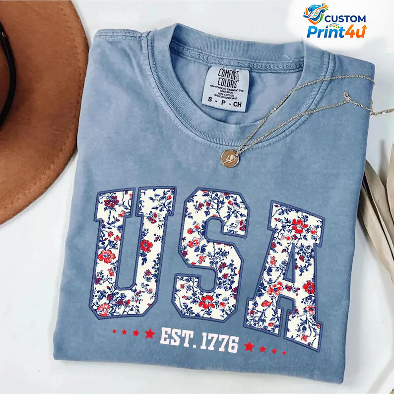 Vintage USA Bella Canvas Women V-Neck Shirt, 4th of July Shirt, Retro American Flag Tee, Patriotic Vneck, Independence Day Tee