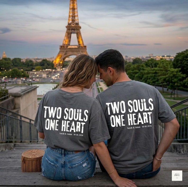 Personalized Two Souls One Heart Couple Shirt, Custom Names Date Tee