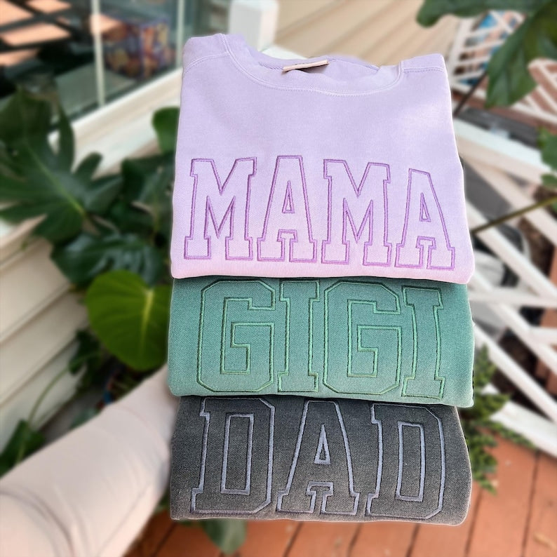 Embroidered Custom Sweatshirt, Mama Sweatshirt, Gift for Mom Dad, Grandma Gift, Embroidered Aunt, College Block Custom Text