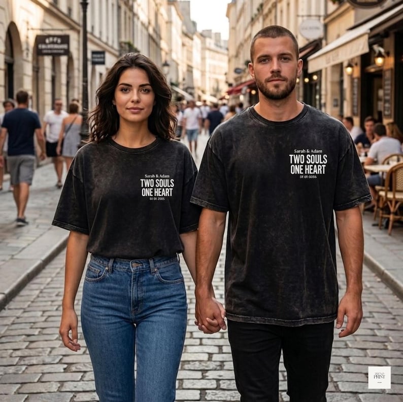 Personalized Two Souls One Heart Couple Shirt, Custom Names Date Tee
