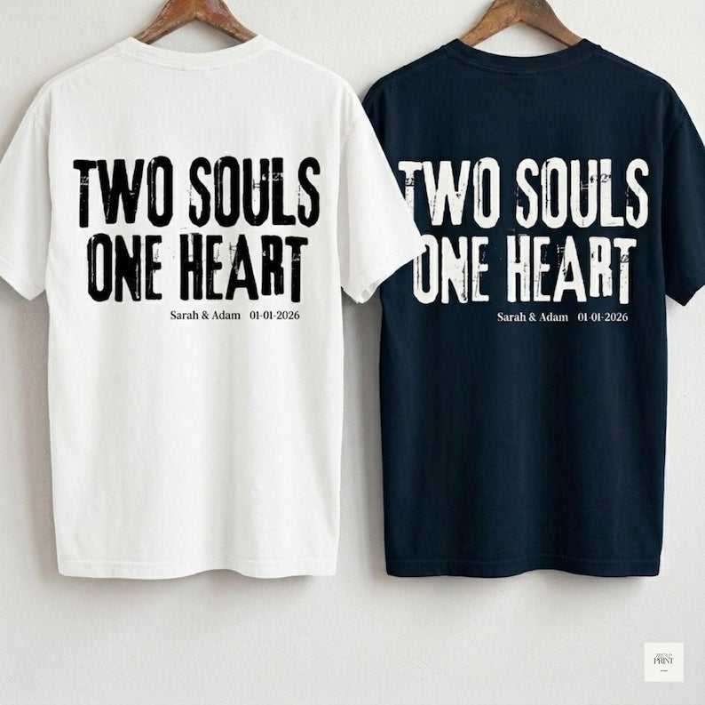 Personalized Two Souls One Heart Couple Shirt, Custom Names Date Tee