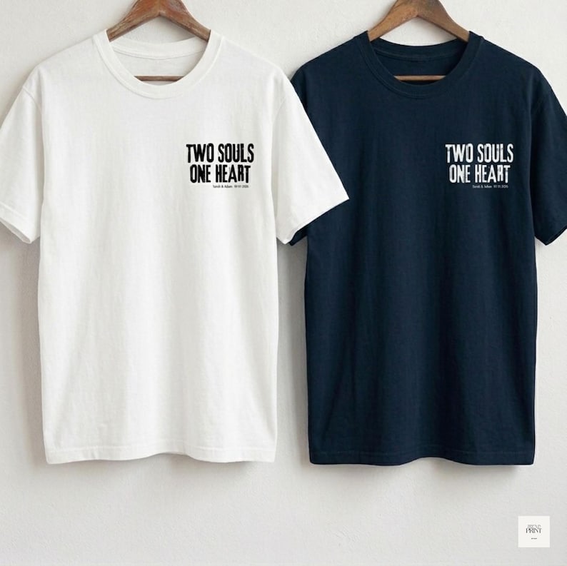 Personalized Two Souls One Heart Couple Shirt, Custom Names Date Tee