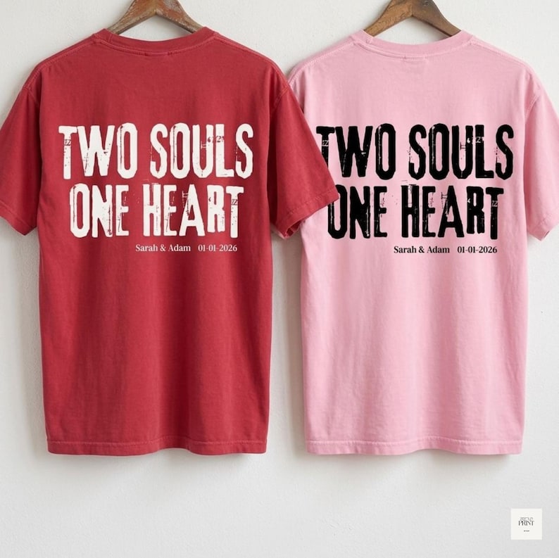 Personalized Two Souls One Heart Couple Shirt, Custom Names Date Tee