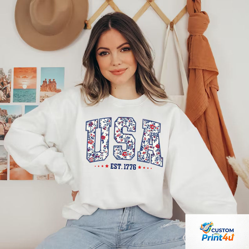 Vintage USA Bella Canvas Women V-Neck Shirt, 4th of July Shirt, Retro American Flag Tee, Patriotic Vneck, Independence Day Tee