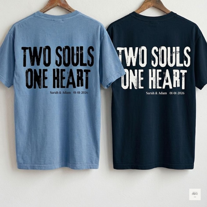 Personalized Two Souls One Heart Couple Shirt, Custom Names Date Tee