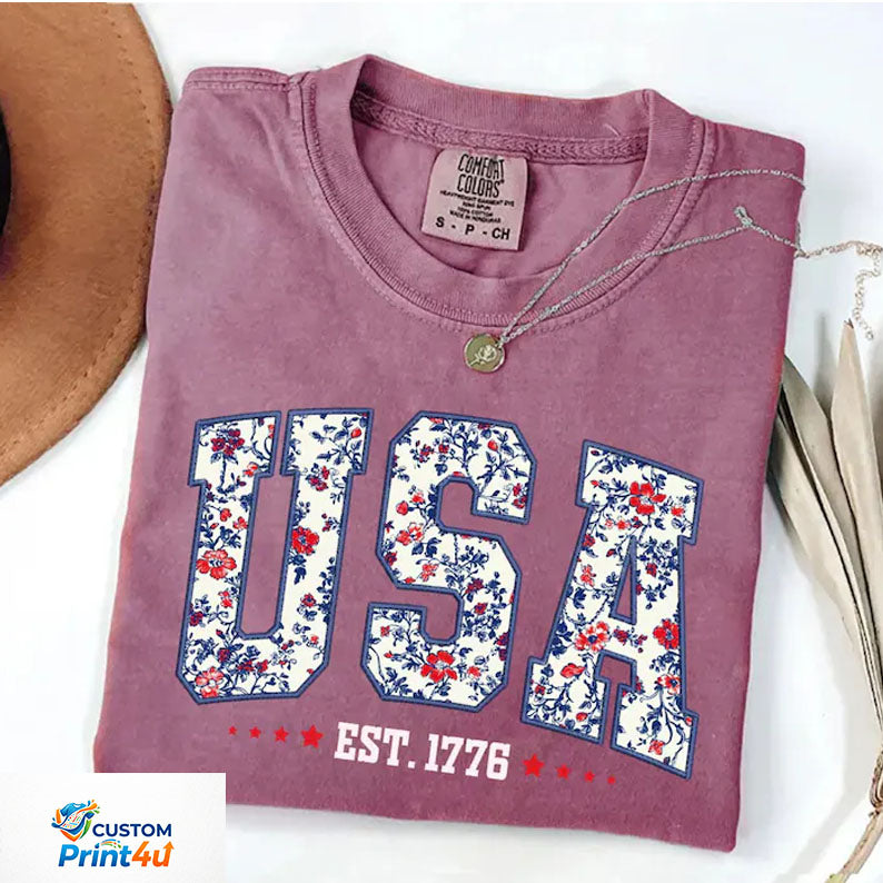 Vintage USA Bella Canvas Women V-Neck Shirt, 4th of July Shirt, Retro American Flag Tee, Patriotic Vneck, Independence Day Tee