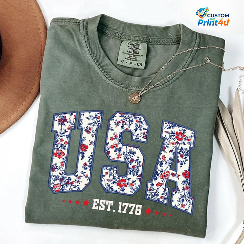 Vintage USA Bella Canvas Women V-Neck Shirt, 4th of July Shirt, Retro American Flag Tee, Patriotic Vneck, Independence Day Tee